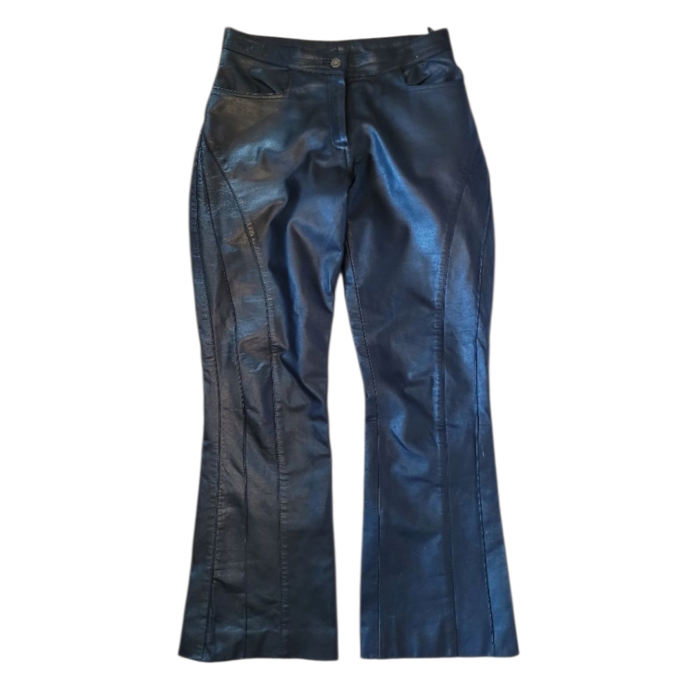 30/31 Genuine Leather Pants Real Flare Black Moto Lined Bootcut